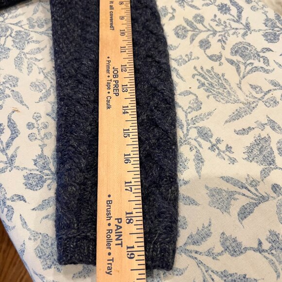 Merino Aran Cable Knit Zip Cardigan Swtr Navy Womens Small Irish Shrunk Fits XS - Picture 8 of 9